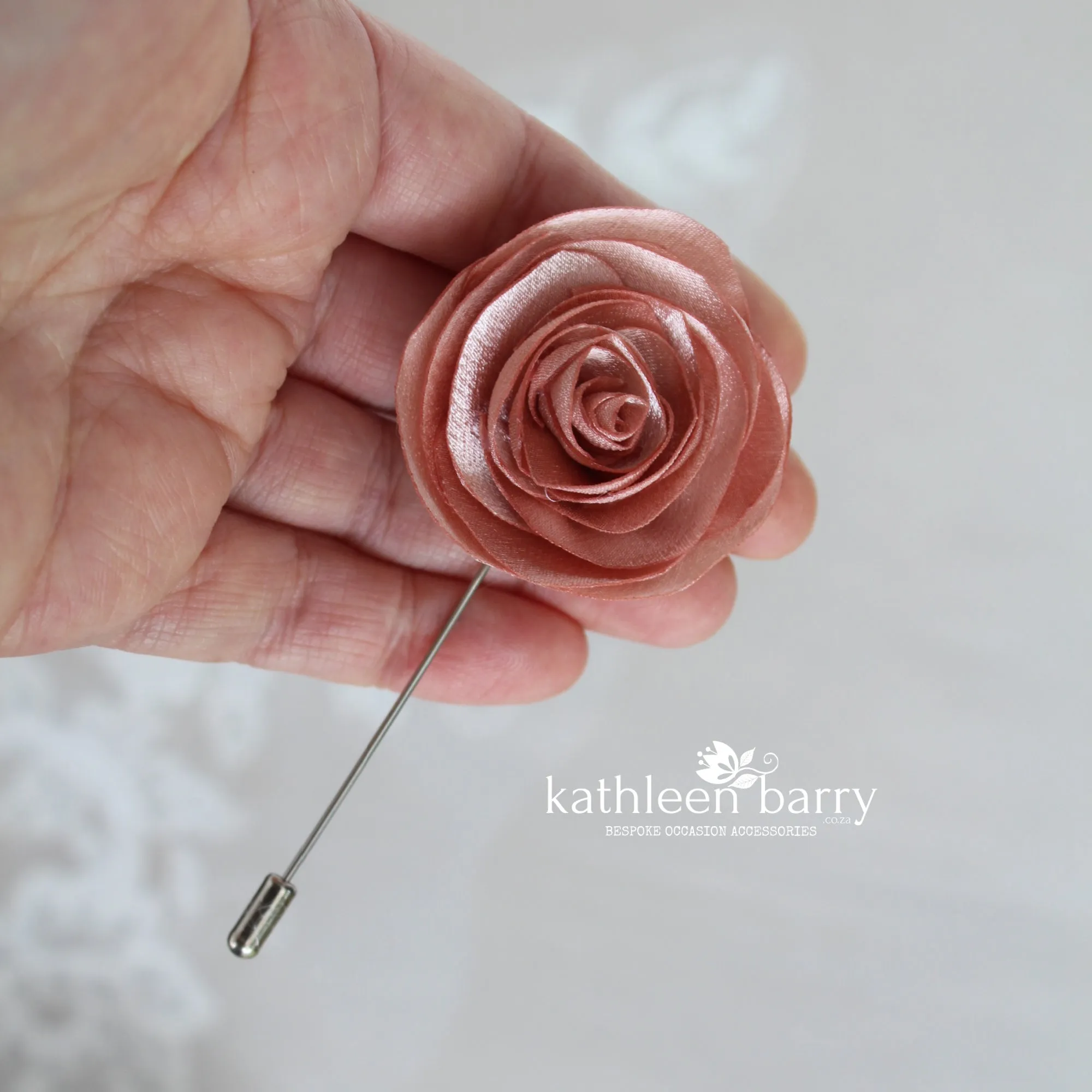 Satin Boutonniere, Brooch lapel pin fabric roses assorted colors available