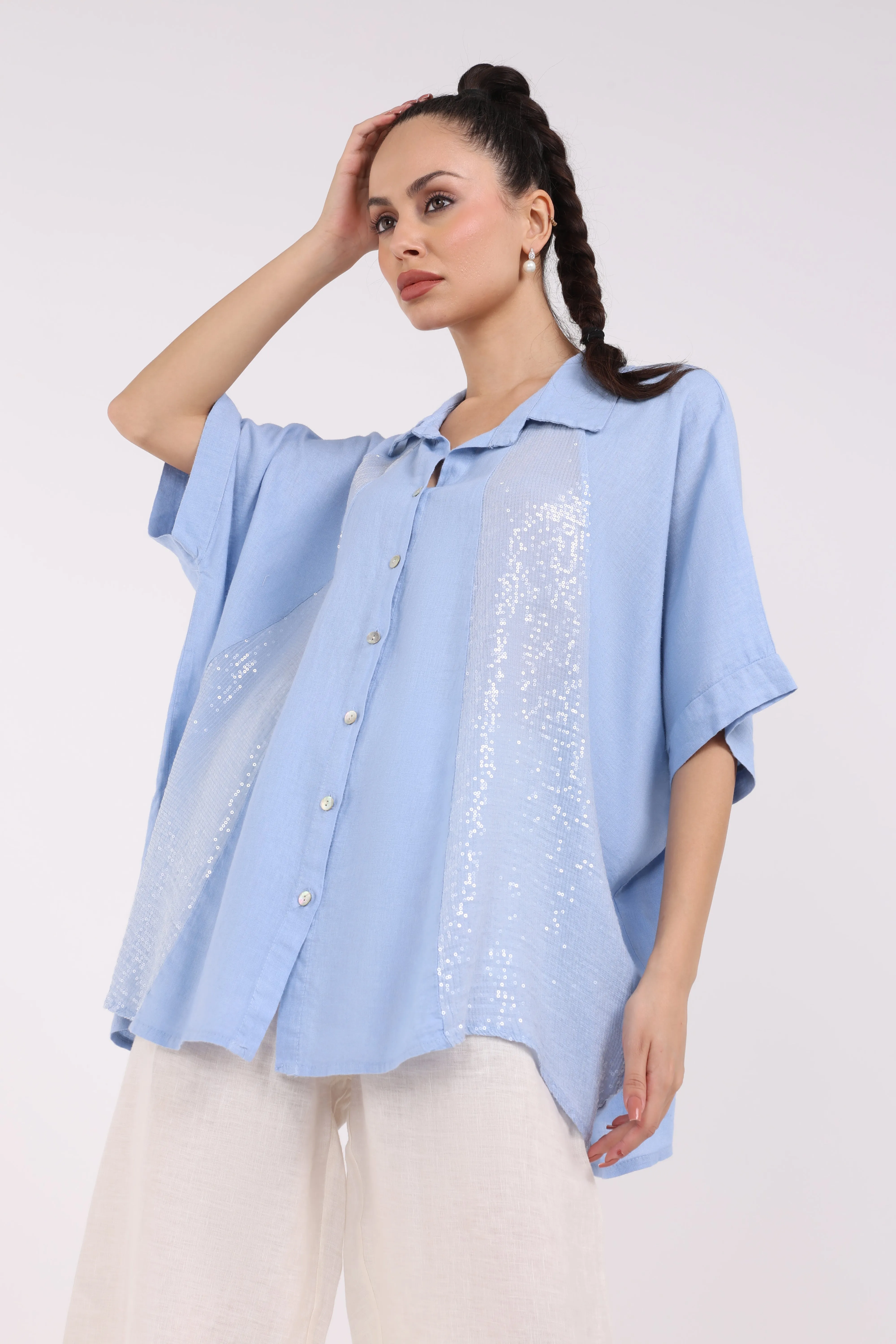 Shine Embellishment Buttoned Solid Shirt