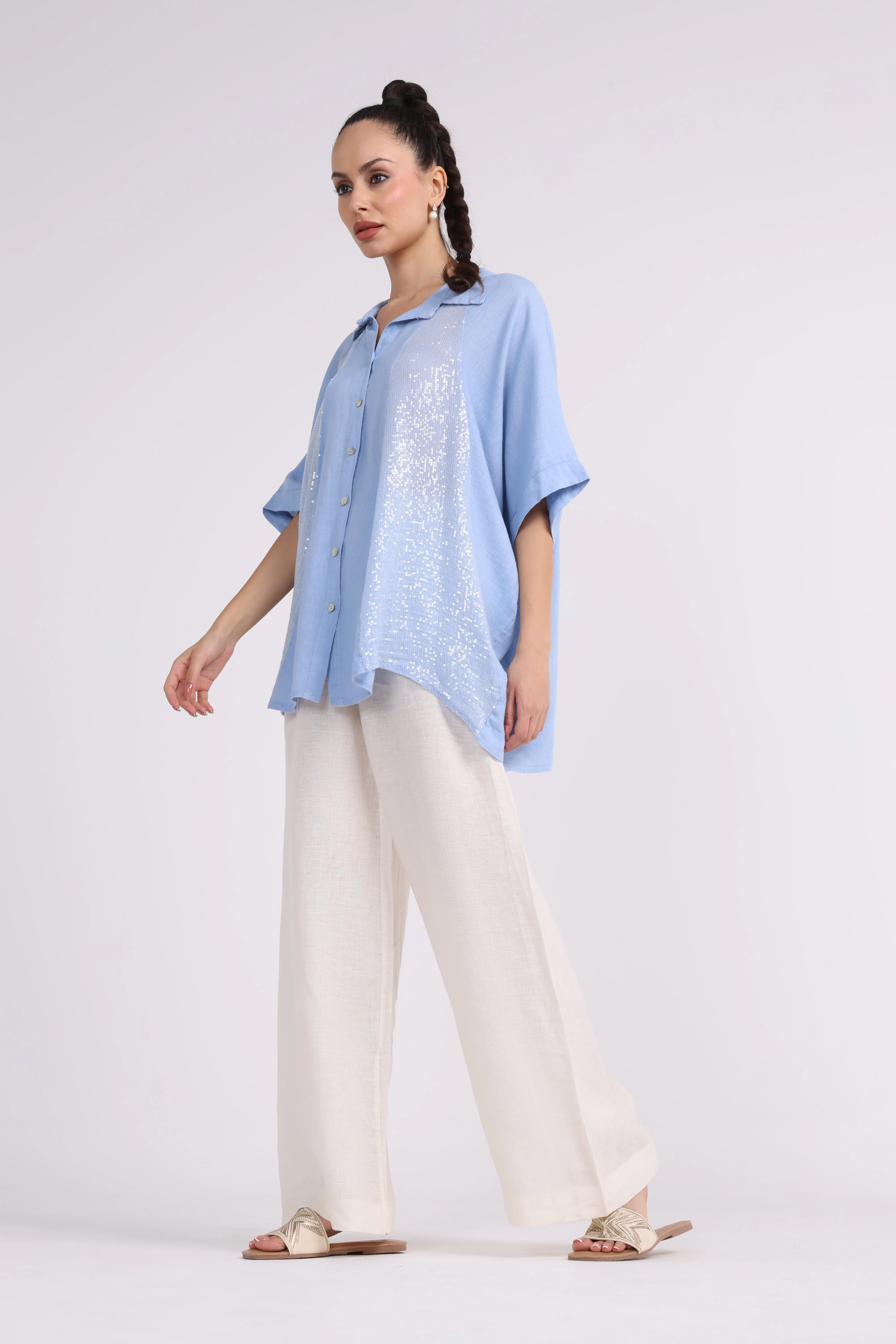 Shine Embellishment Buttoned Solid Shirt