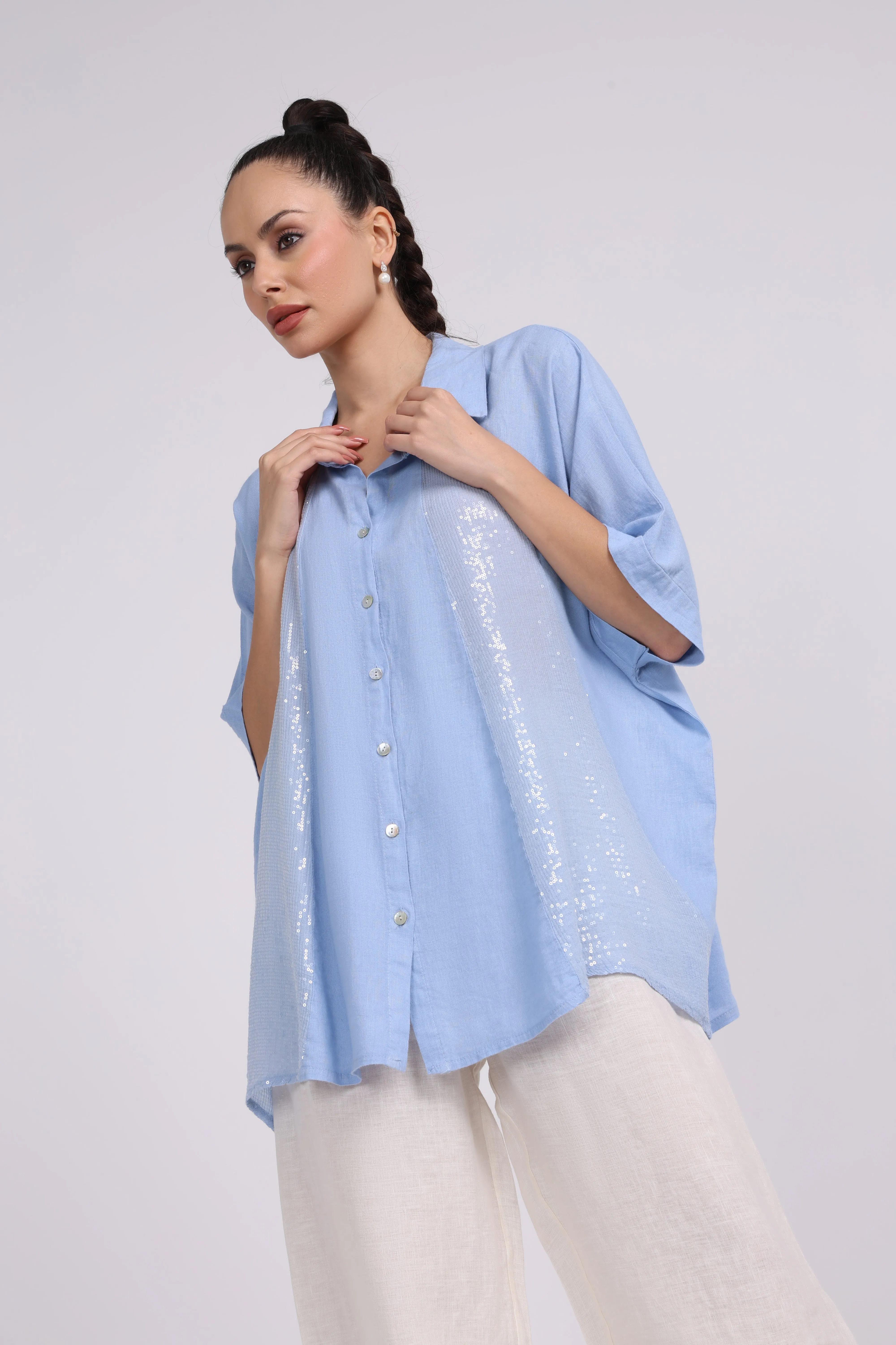 Shine Embellishment Buttoned Solid Shirt