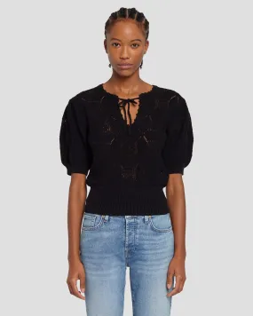 Short Sleeve Crochet Sweater in Black