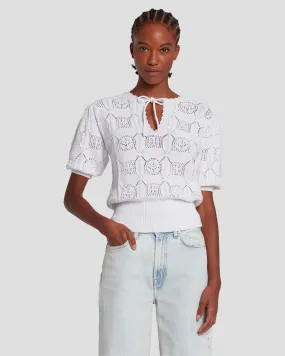 Short Sleeve Crochet Sweater in Bright White