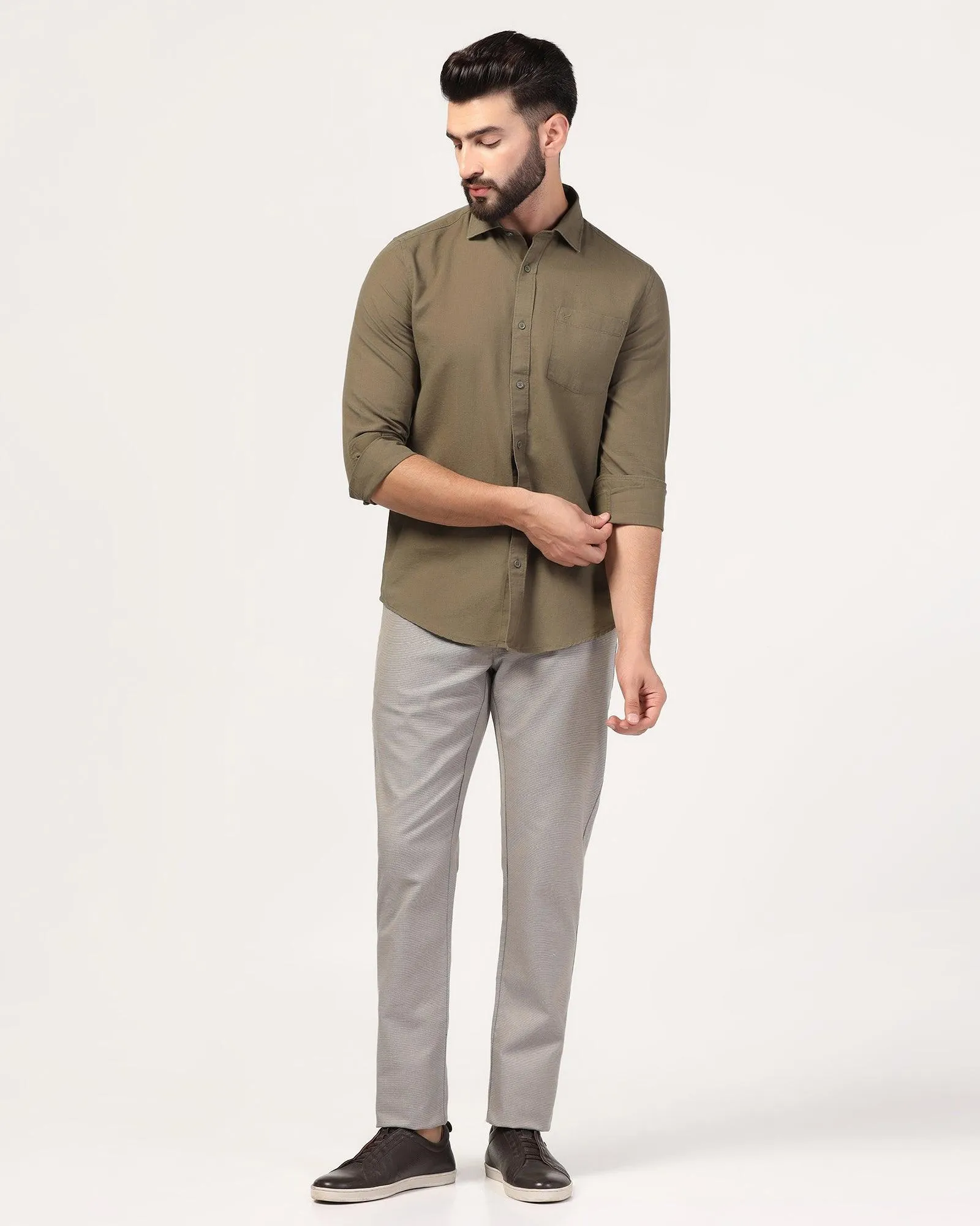 Slim Comfort B-95 Casual Grey Solid Khakis - Oscar