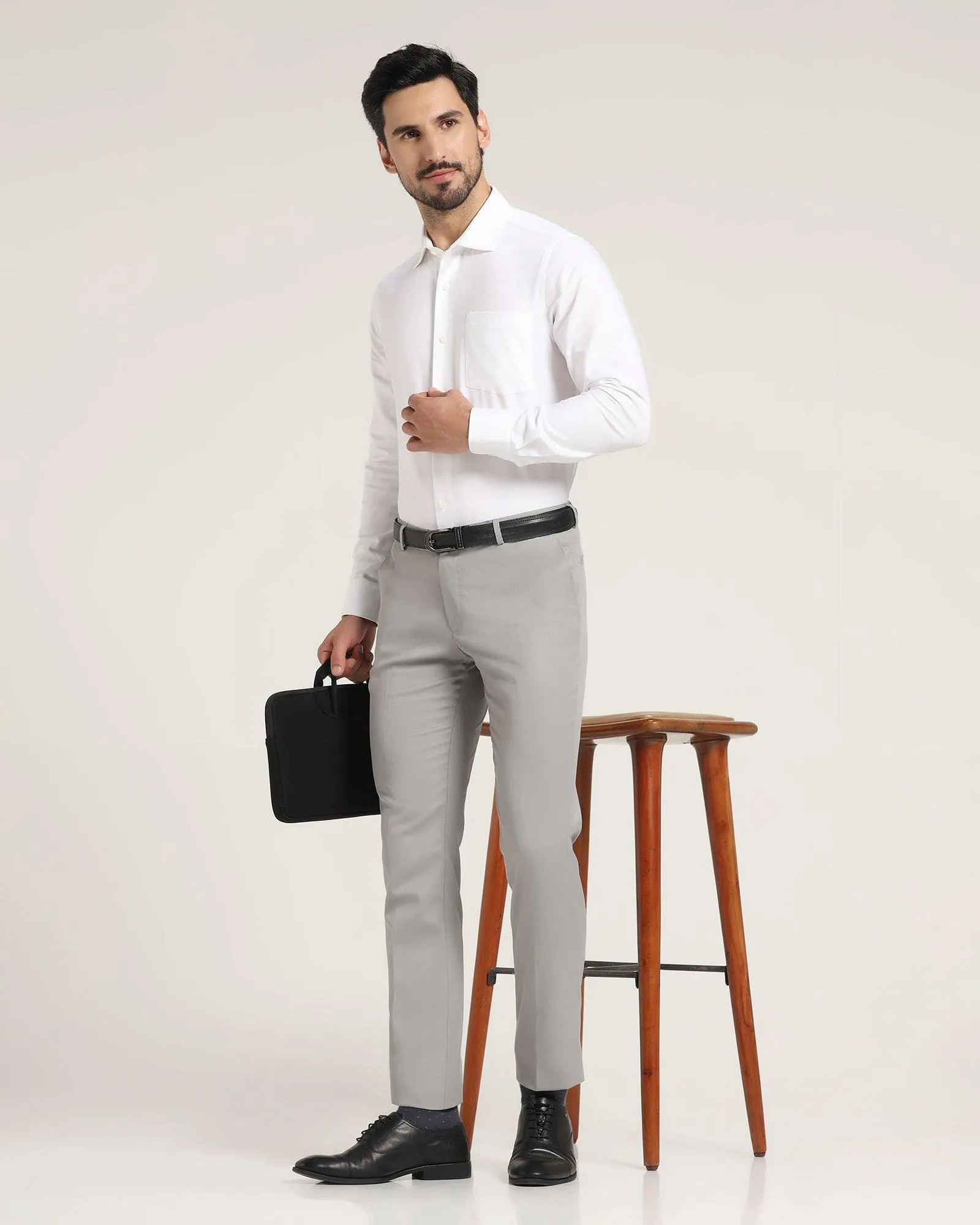 Slim Fit B-91 Formal Grey Textured Trouser - Peza