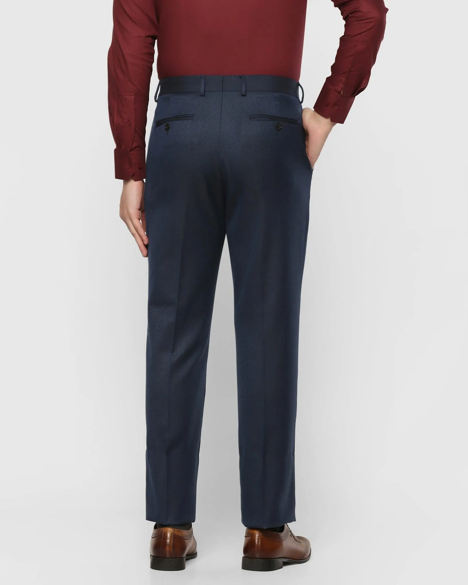 Slim Fit B-91 Formal Navy Textured Trouser - Freto