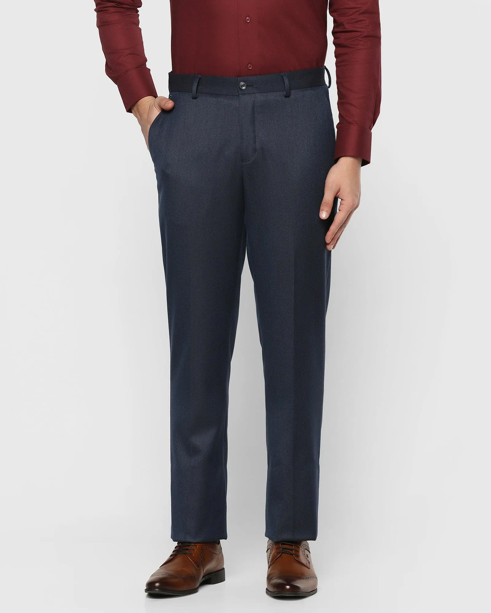 Slim Fit B-91 Formal Navy Textured Trouser - Freto