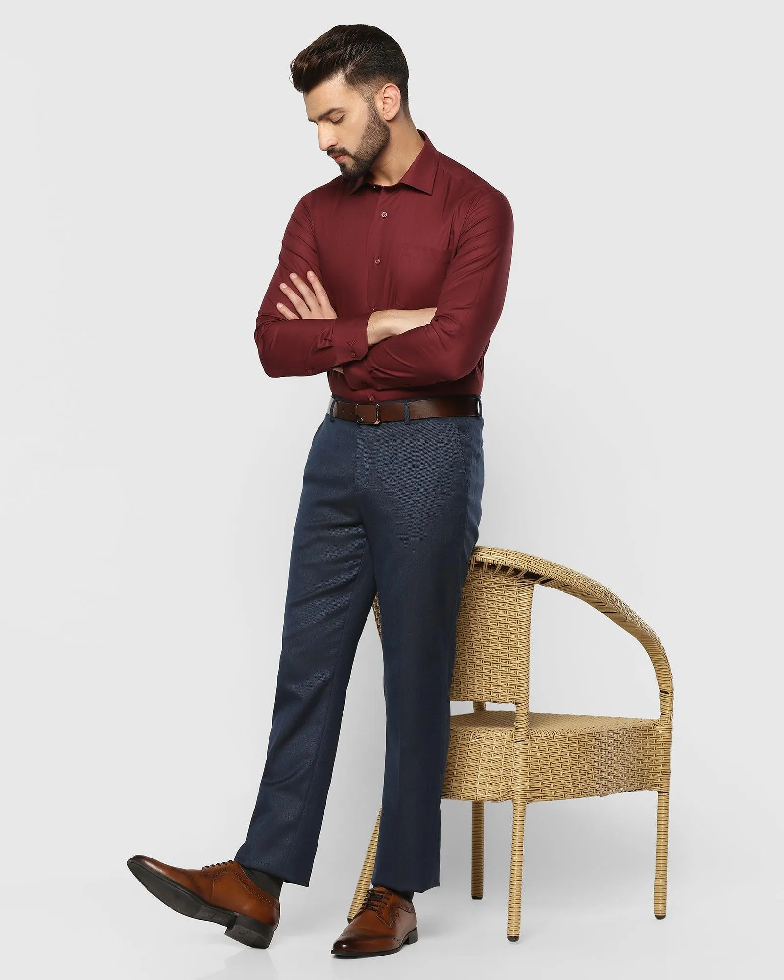 Slim Fit B-91 Formal Navy Textured Trouser - Freto