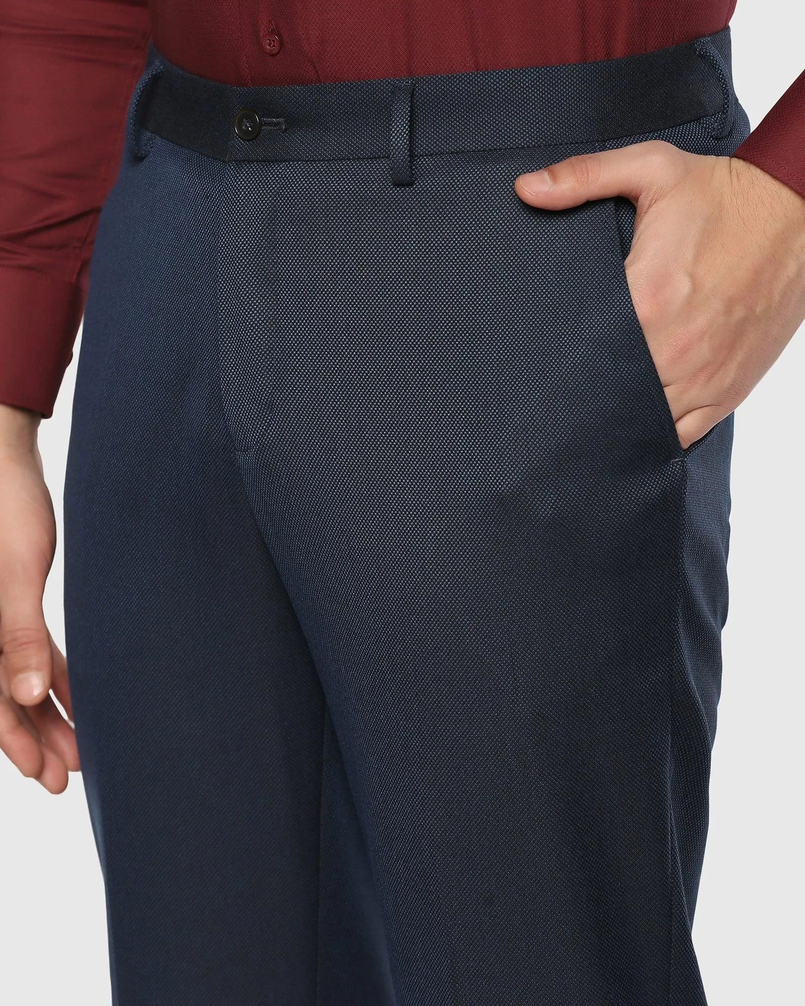 Slim Fit B-91 Formal Navy Textured Trouser - Freto