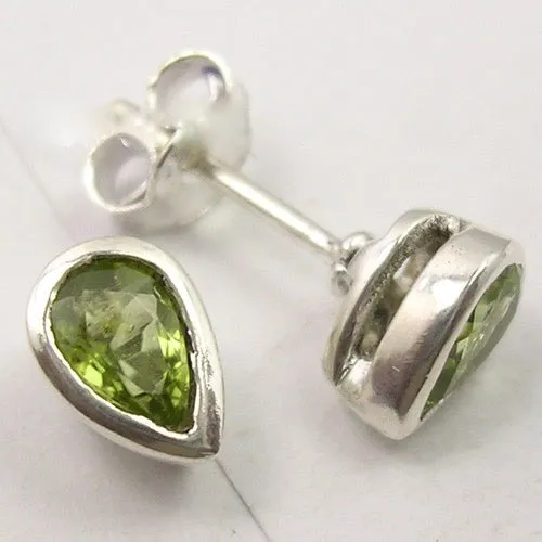 Solid Silver Peridot Tear-Drop Stud Earrings