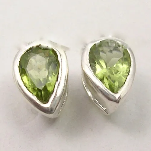 Solid Silver Peridot Tear-Drop Stud Earrings