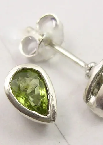 Solid Silver Peridot Tear-Drop Stud Earrings