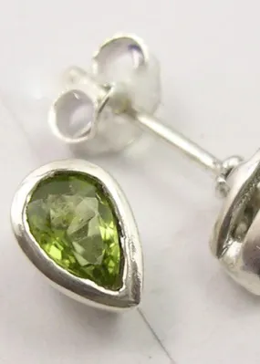 Solid Silver Peridot Tear-Drop Stud Earrings