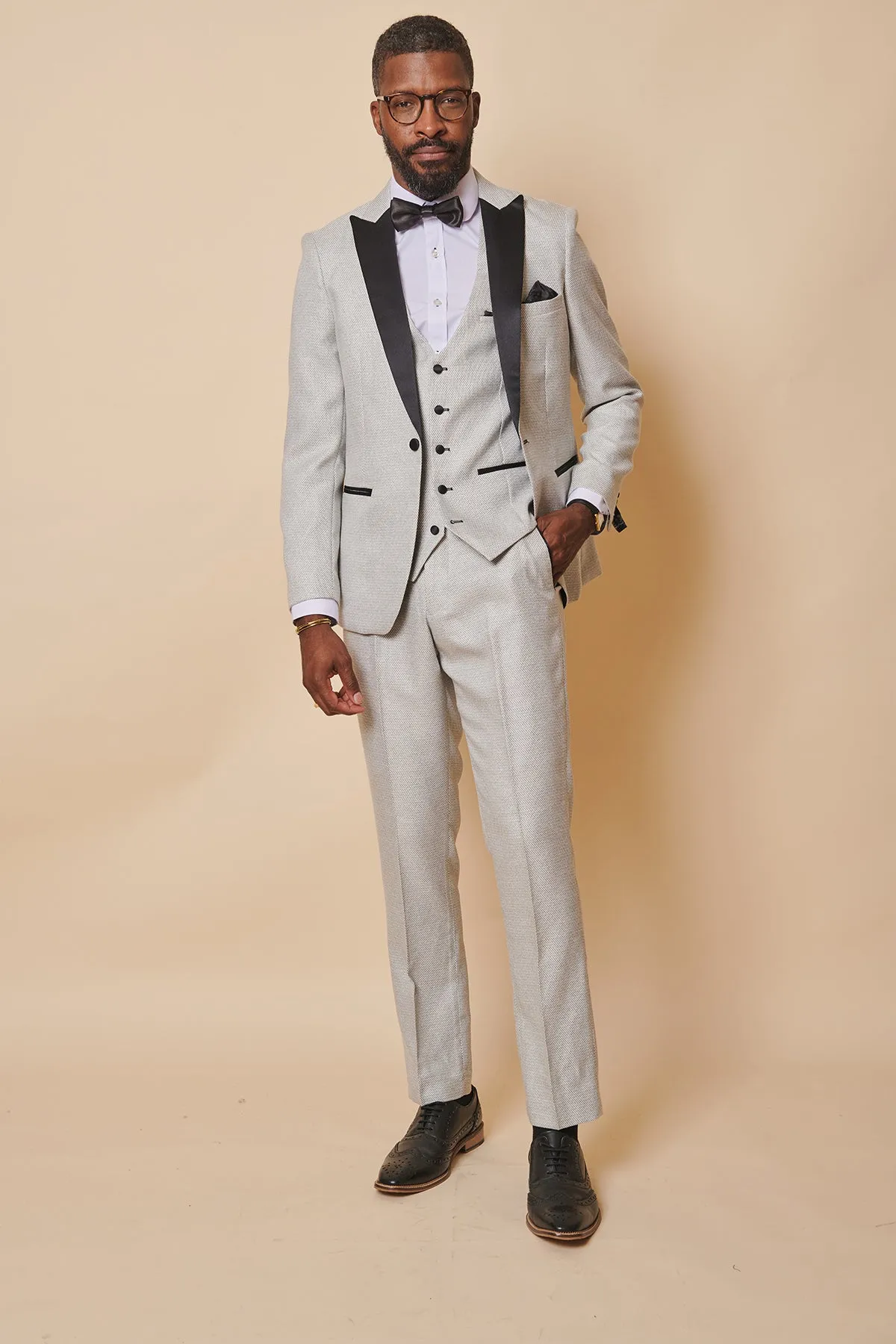 SPENCER - Stone Tux Lapel Three Piece Suit