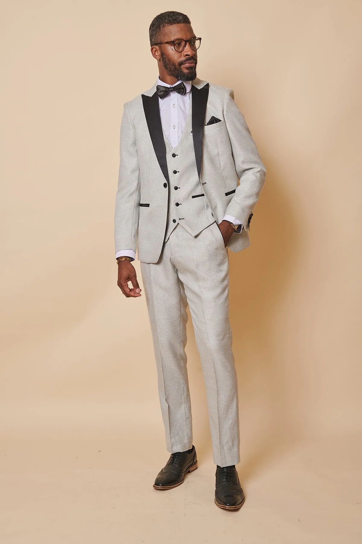 SPENCER - Stone Tux Lapel Three Piece Suit