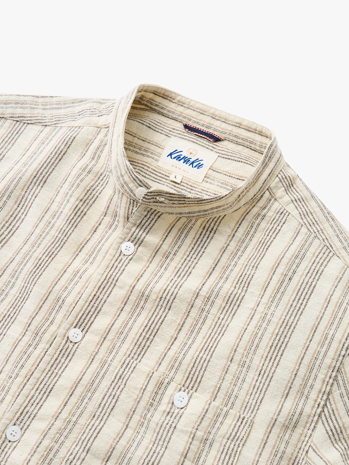 Stripe Jacquard Cotton Mandarin Collar Shirt