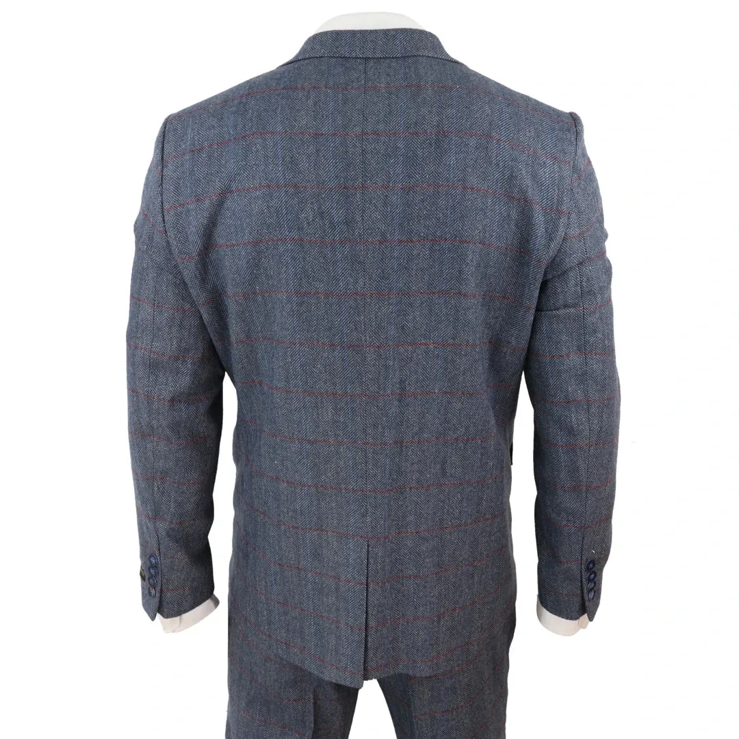 stz43 - Men's Tweed Blazer Waistcoat Trousers Check Wool Light Blue 1920s Classic