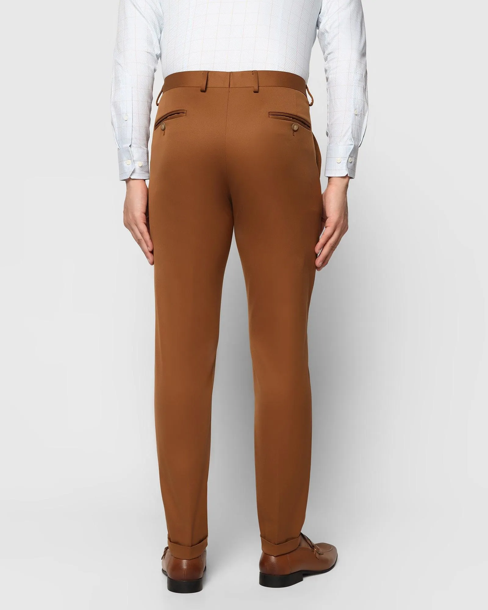 Super Slim Phoenix Formal Tobacco Brown Solid Trouser - Silas