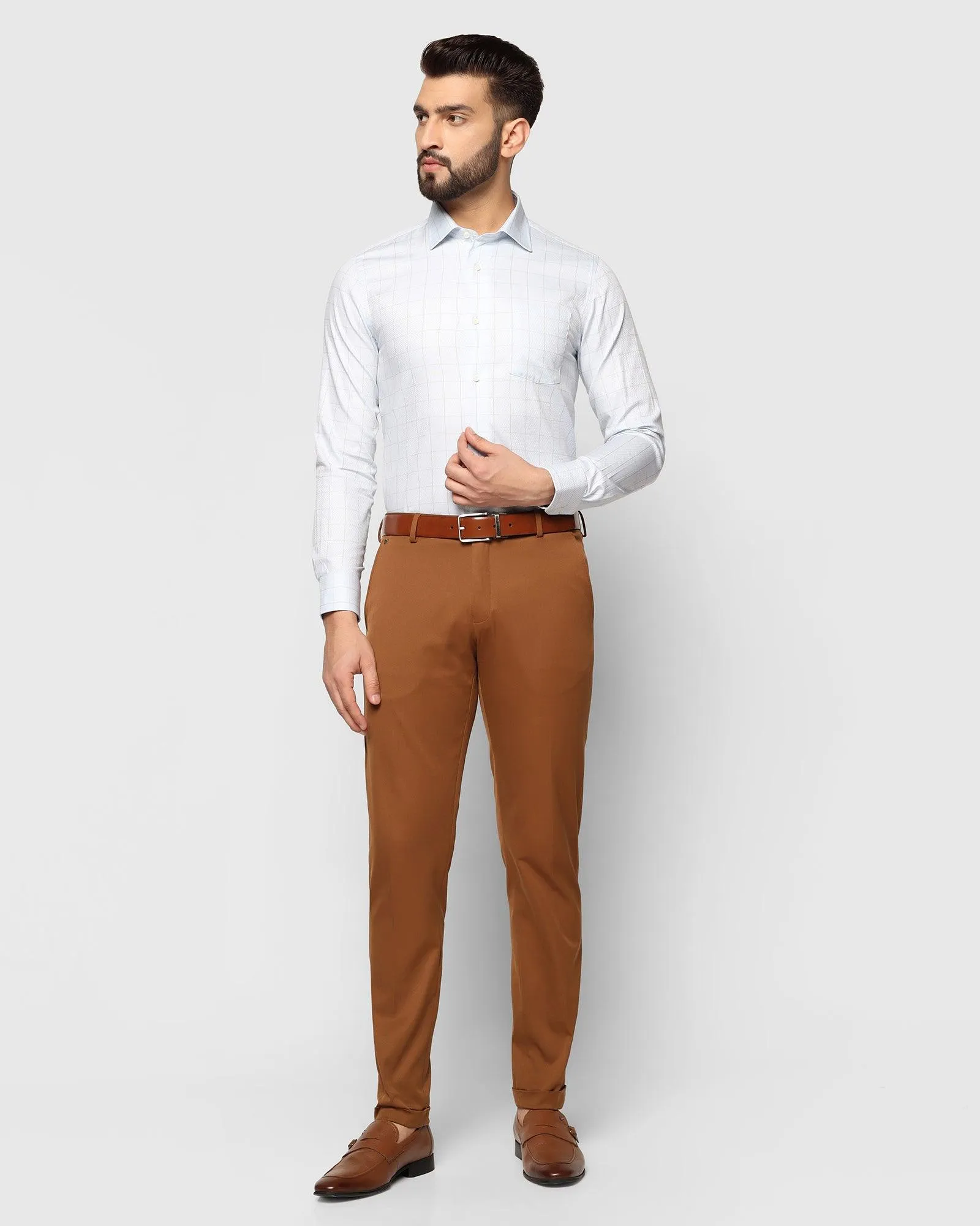 Super Slim Phoenix Formal Tobacco Brown Solid Trouser - Silas