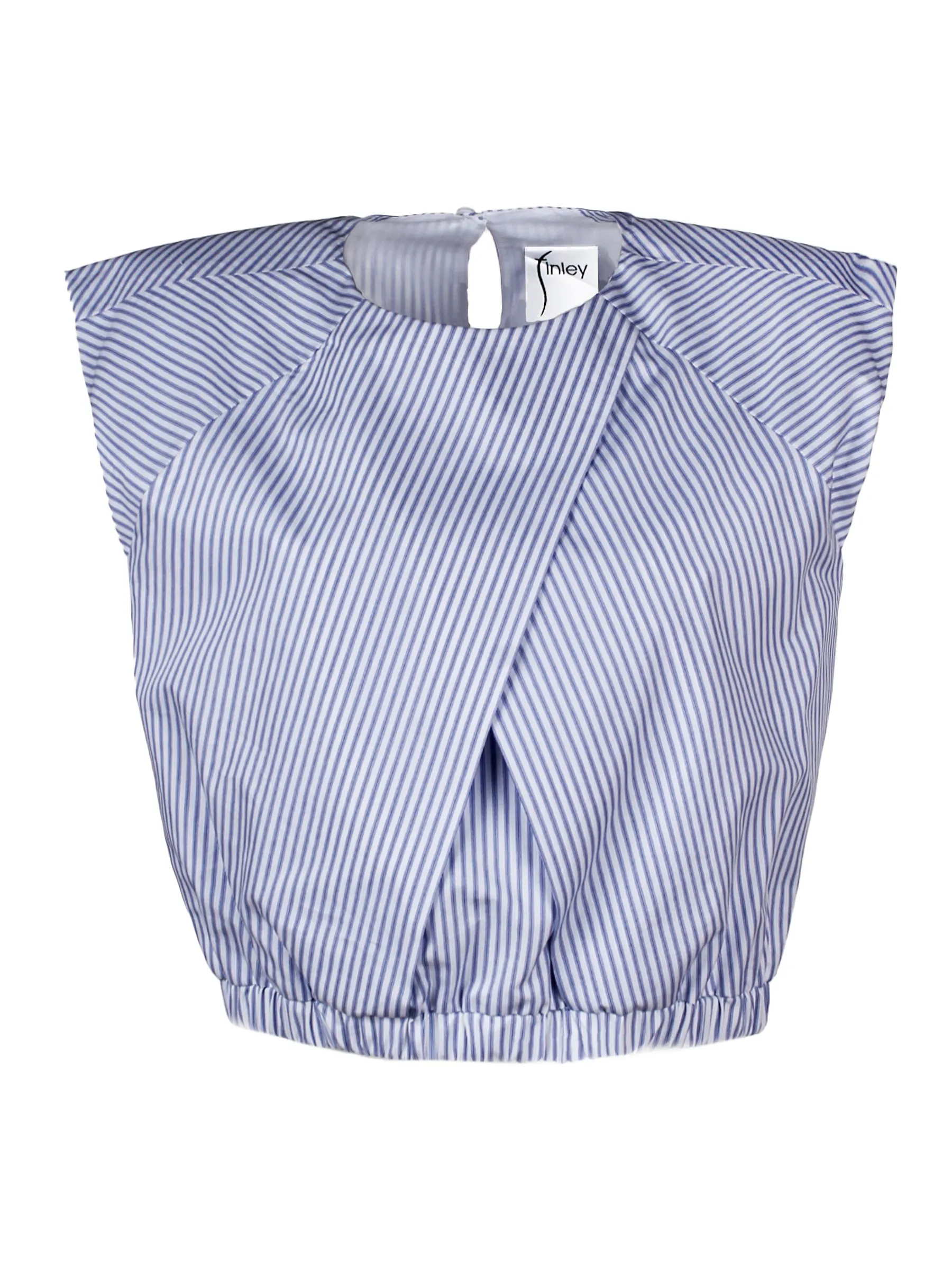 Sydney Cap Sleeve Poplin Cropped Pullover Blouse, Blue & White Stripe