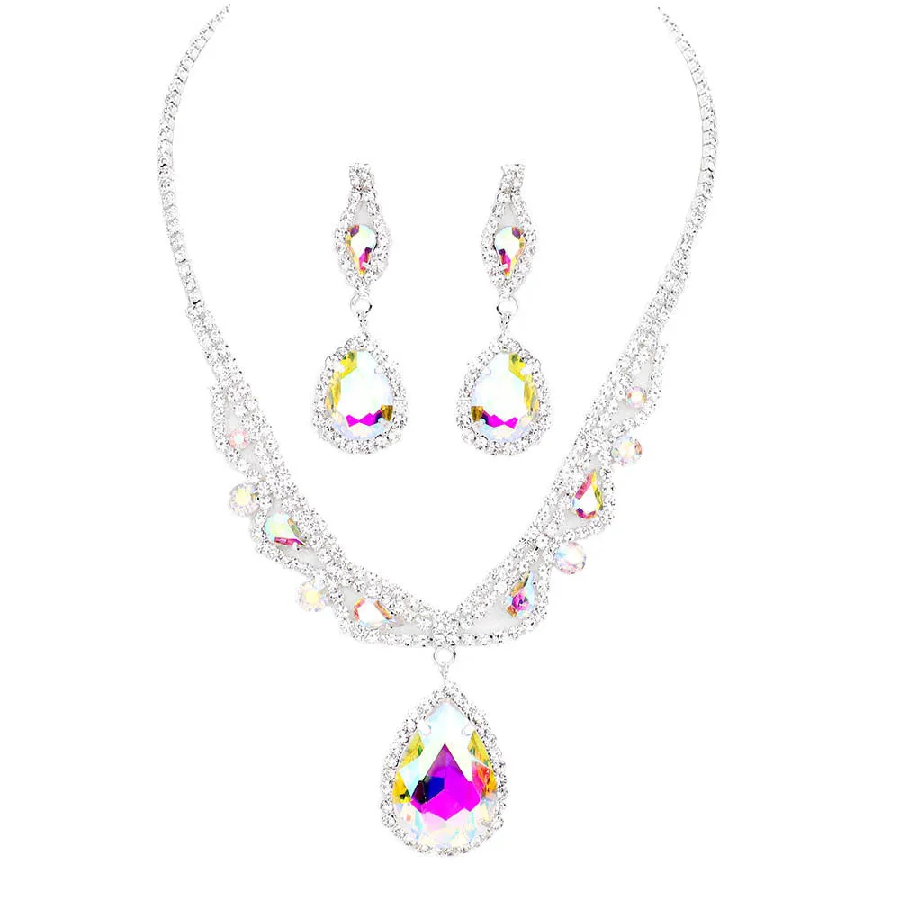 Teardrop Crystal Rhinestone Collar Evening Necklace