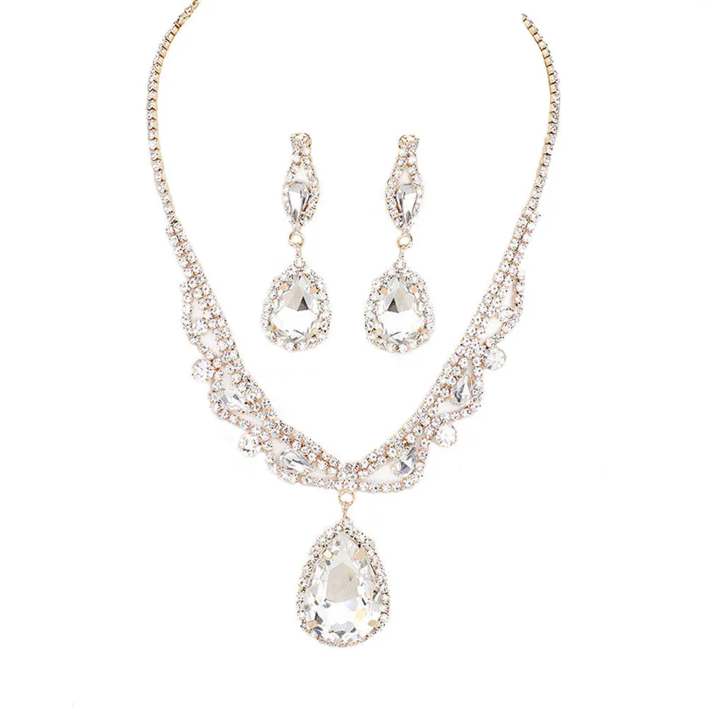 Teardrop Crystal Rhinestone Collar Evening Necklace