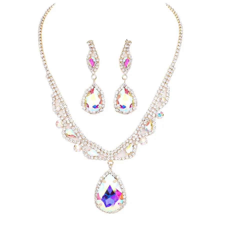 Teardrop Crystal Rhinestone Collar Evening Necklace