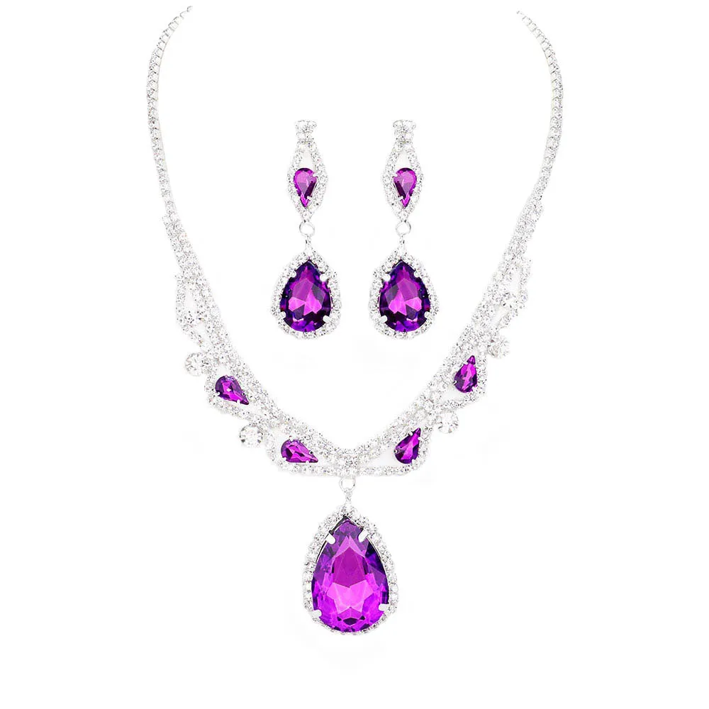 Teardrop Crystal Rhinestone Collar Evening Necklace