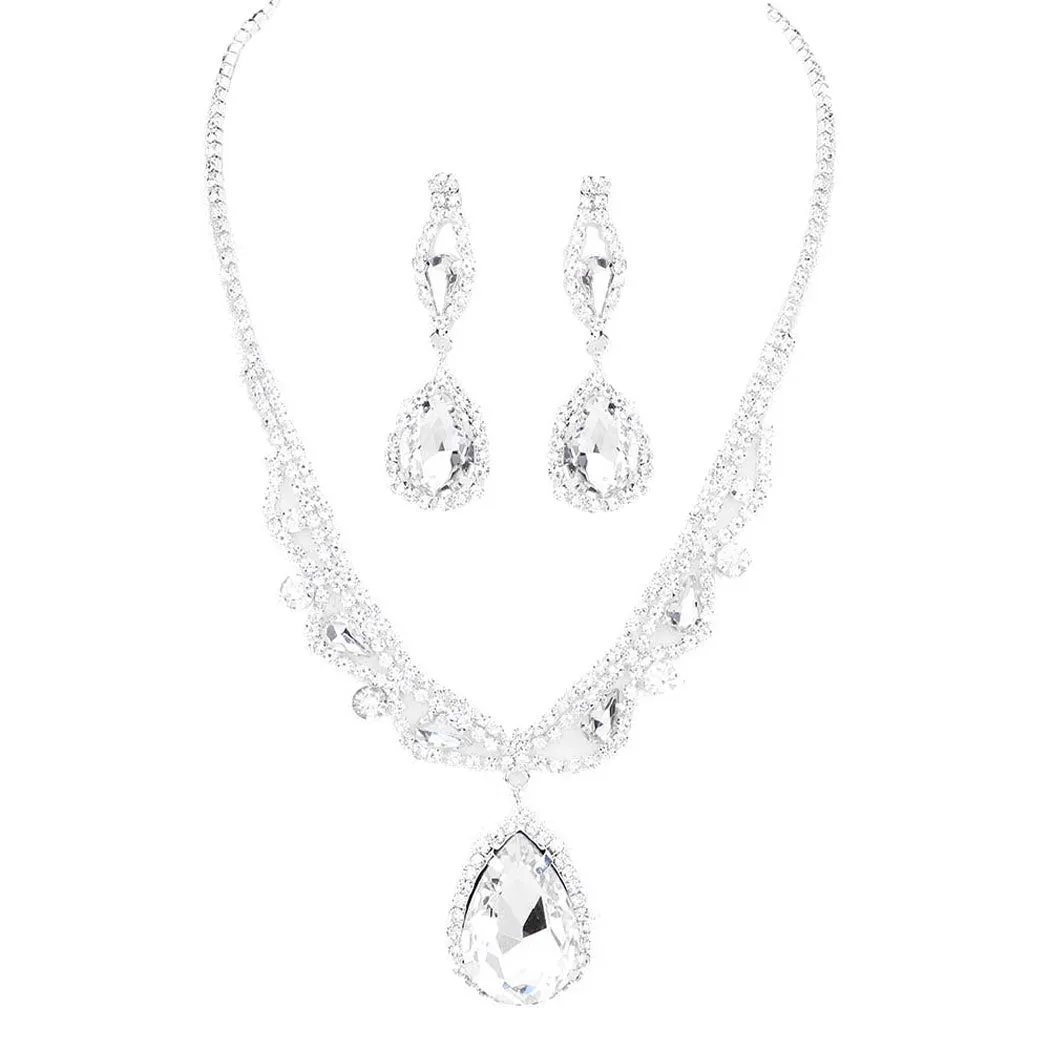 Teardrop Crystal Rhinestone Collar Evening Necklace