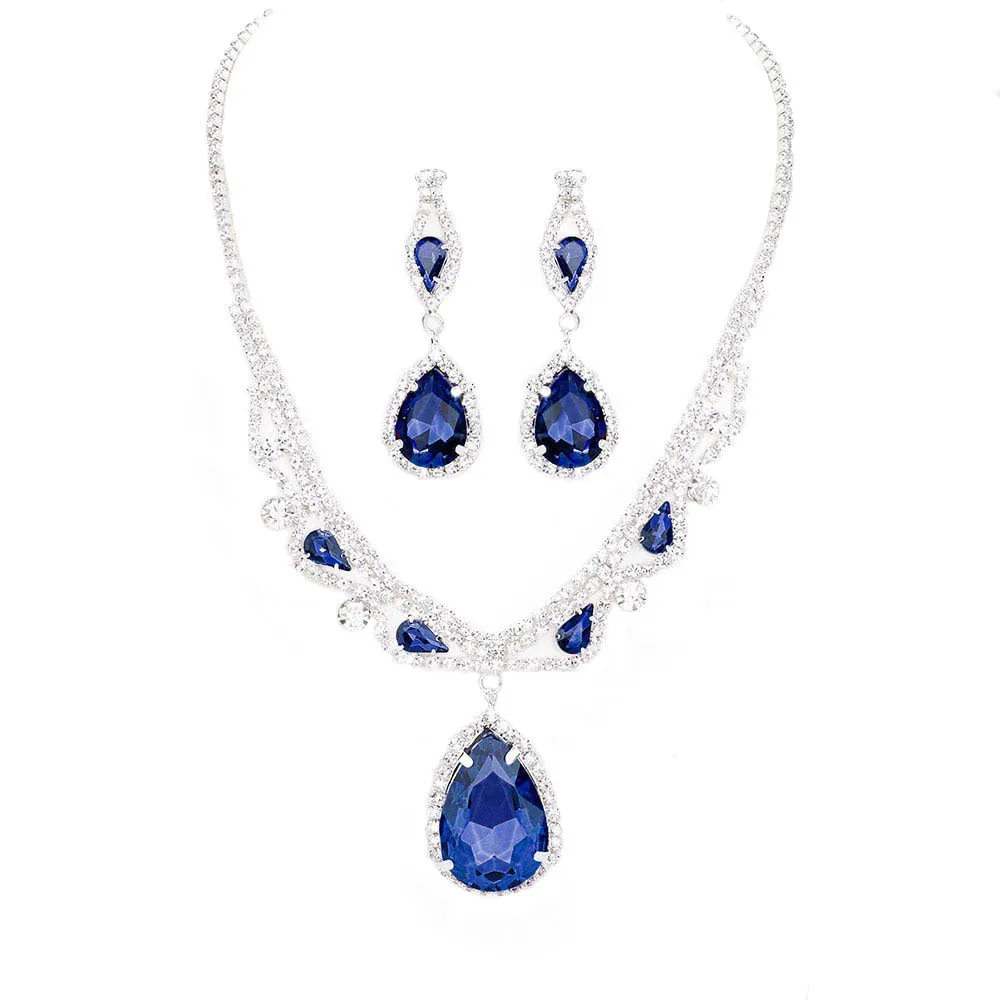 Teardrop Crystal Rhinestone Collar Evening Necklace