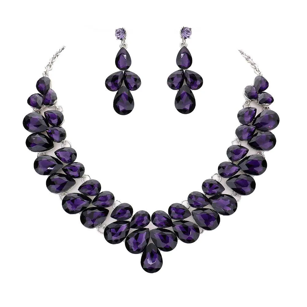 Teardrop Stone Cluster Evening Necklace