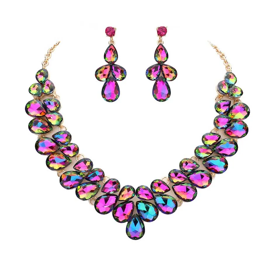 Teardrop Stone Cluster Evening Necklace