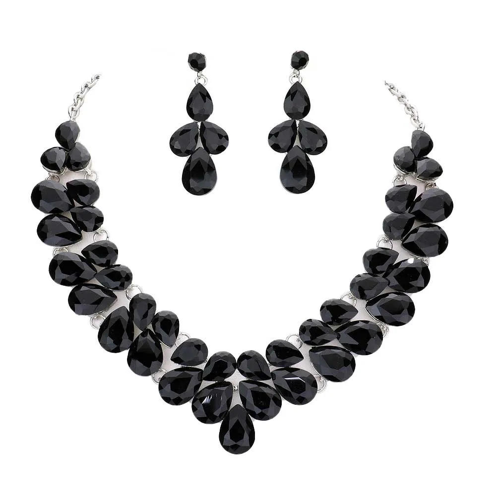 Teardrop Stone Cluster Evening Necklace