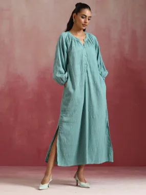 trueBrowns Aqua Blue Cotton Dobby Dress