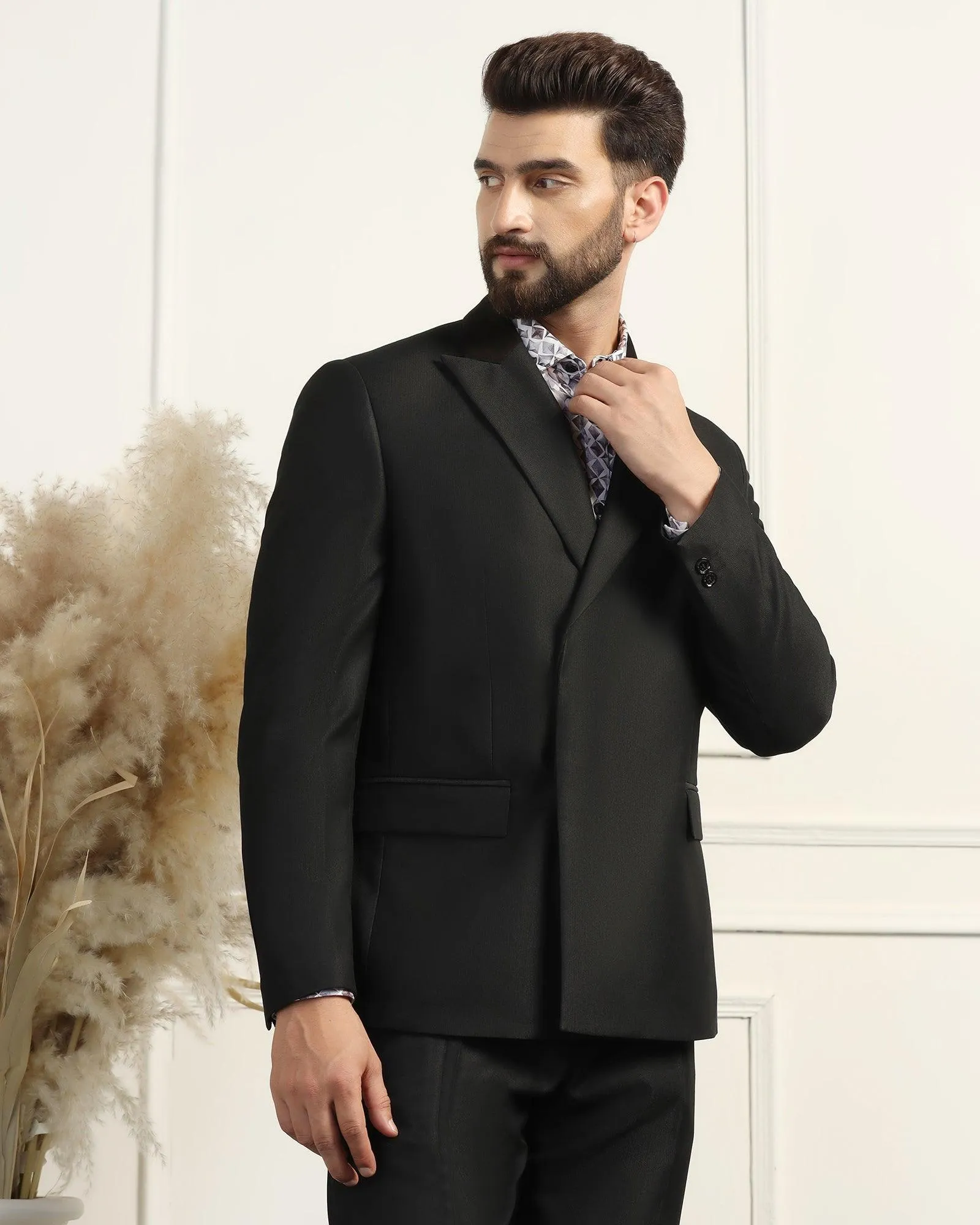 Two Piece Black Textured Formal Suit - Trizer