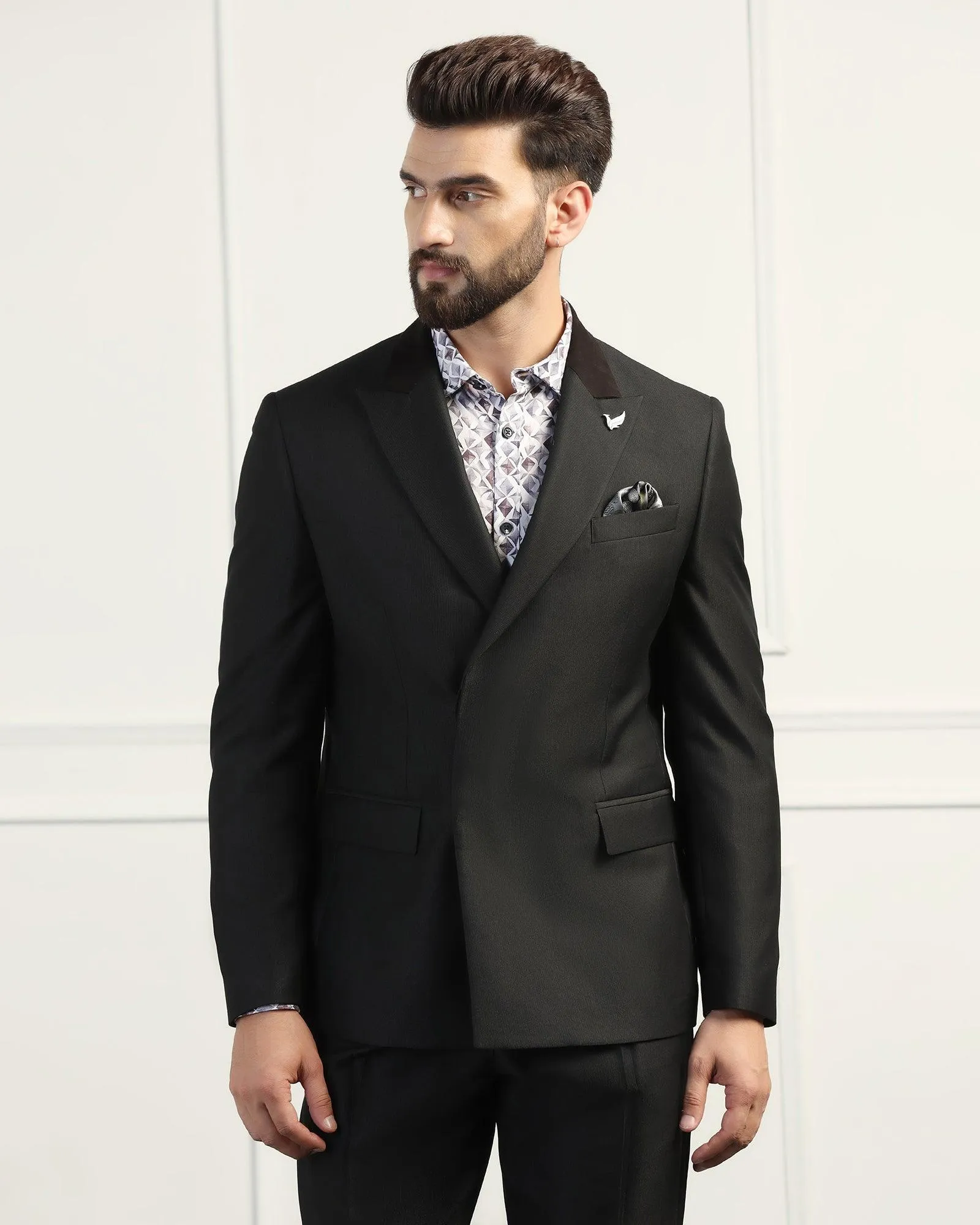 Two Piece Black Textured Formal Suit - Trizer