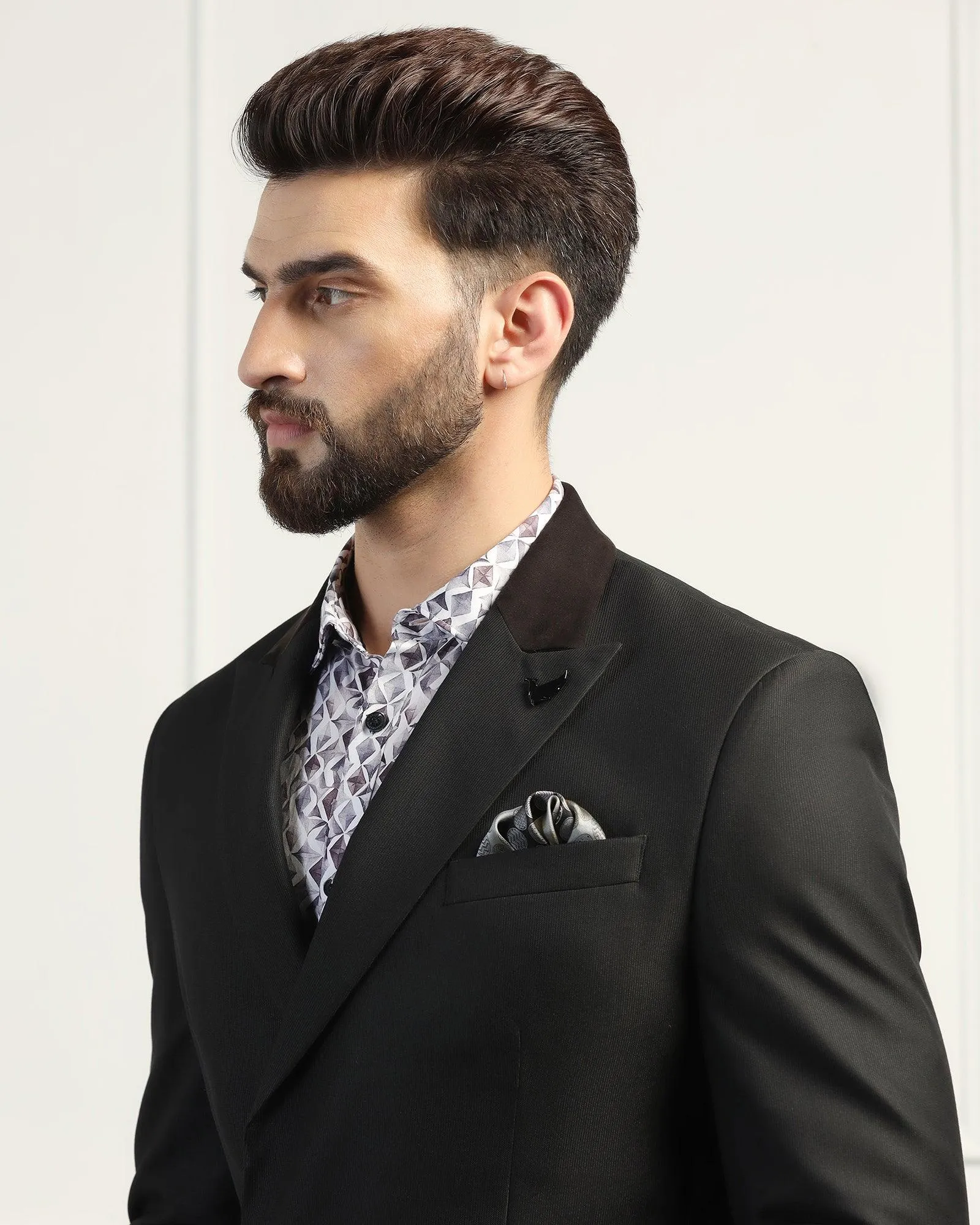 Two Piece Black Textured Formal Suit - Trizer