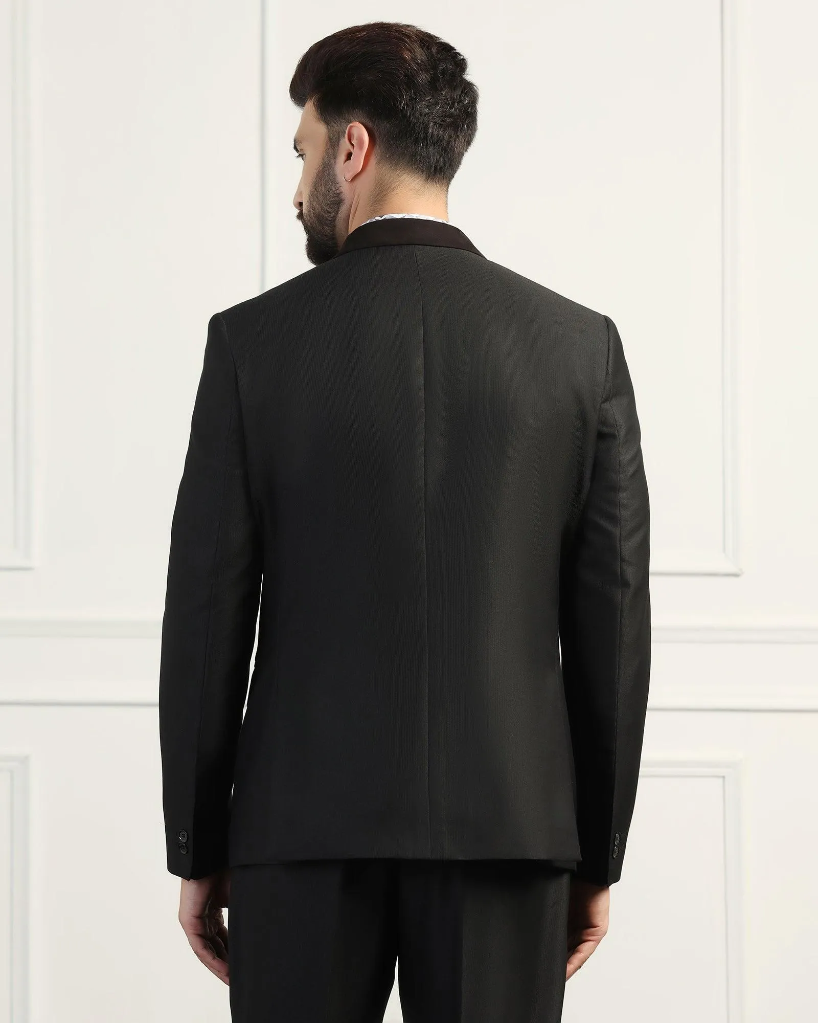 Two Piece Black Textured Formal Suit - Trizer