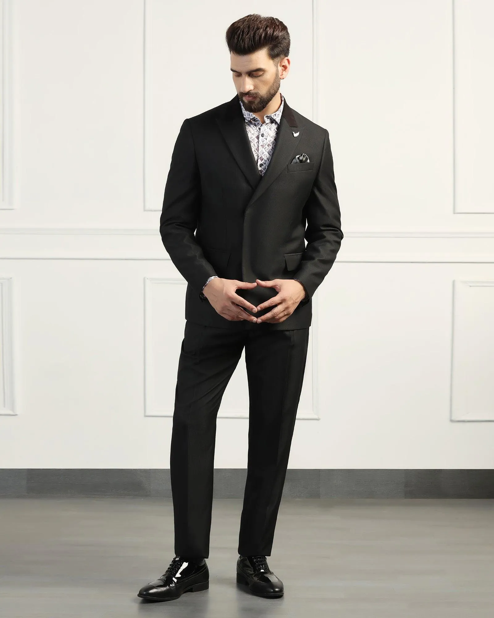 Two Piece Black Textured Formal Suit - Trizer