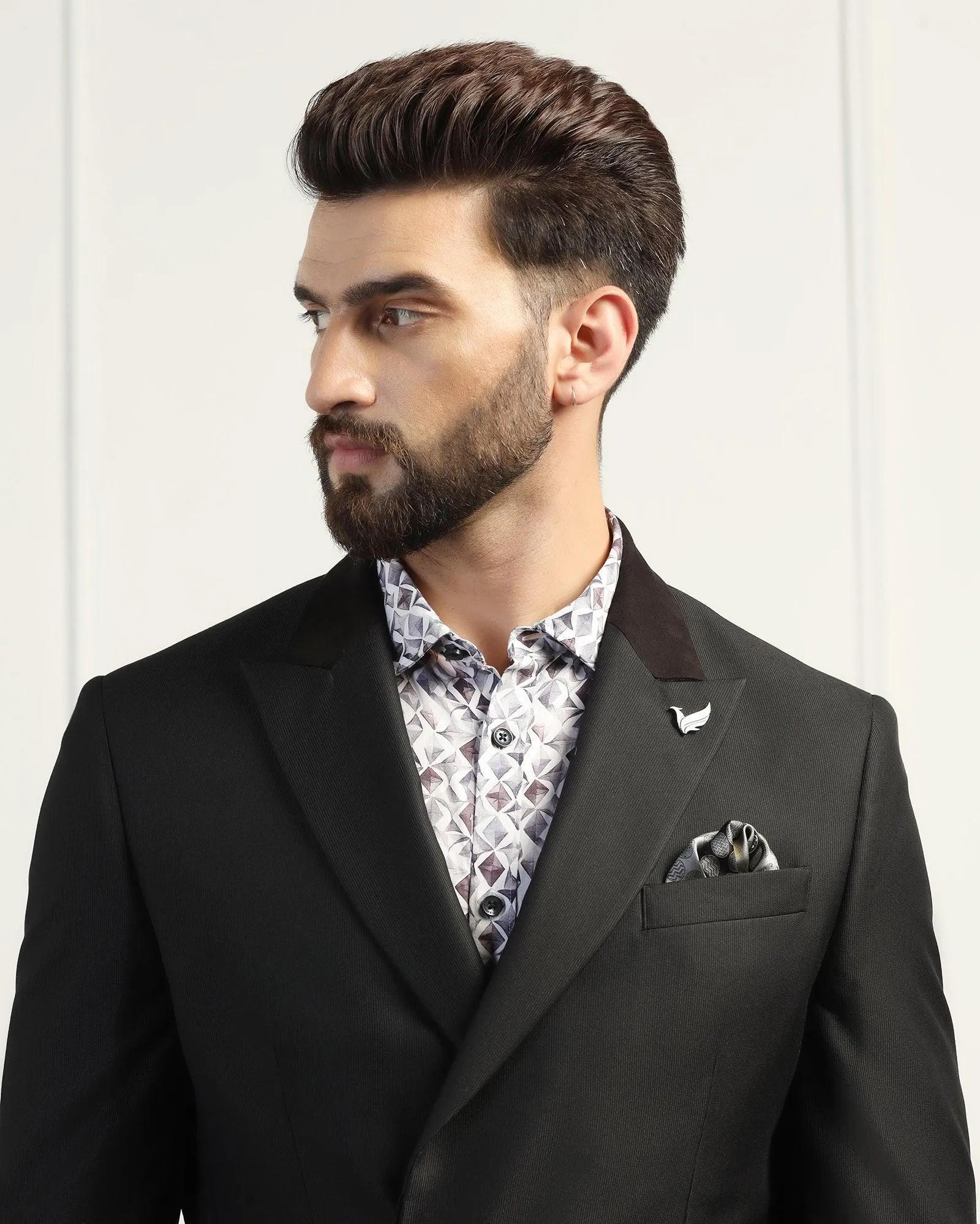 Two Piece Black Textured Formal Suit - Trizer