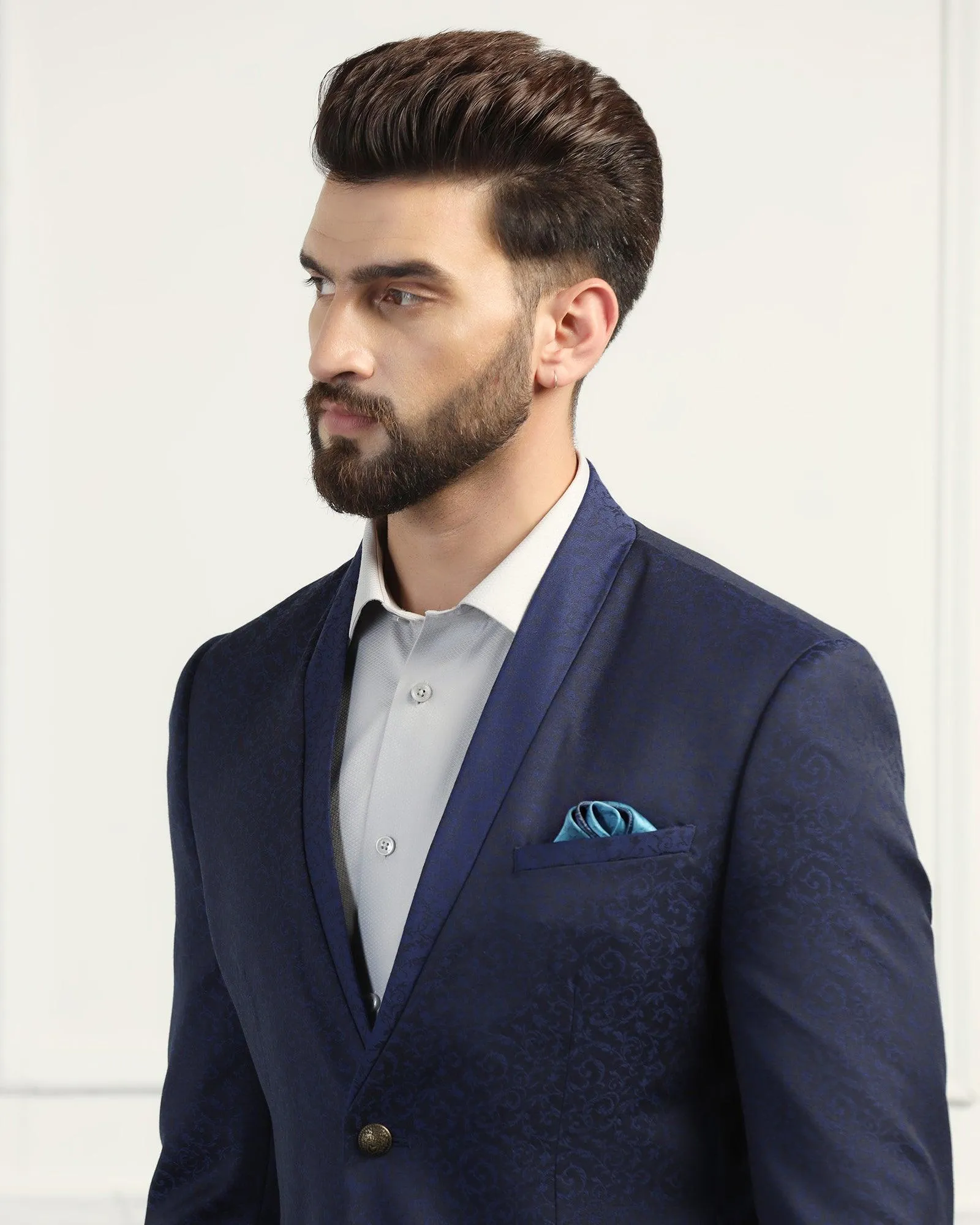 Two Piece Navy Printed Formal Suit - Zypher