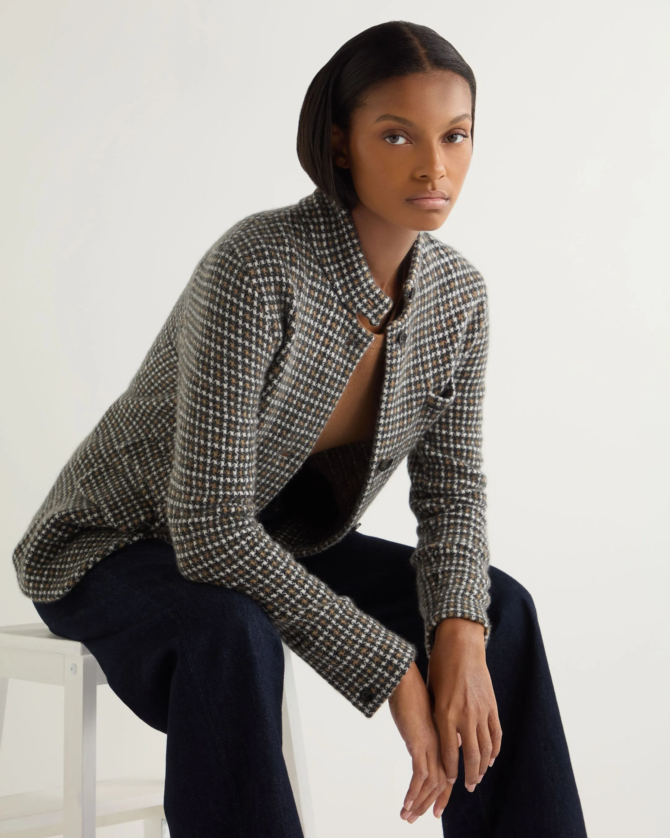 Women's Dogtooth Utility Cashmere Blazer Brown