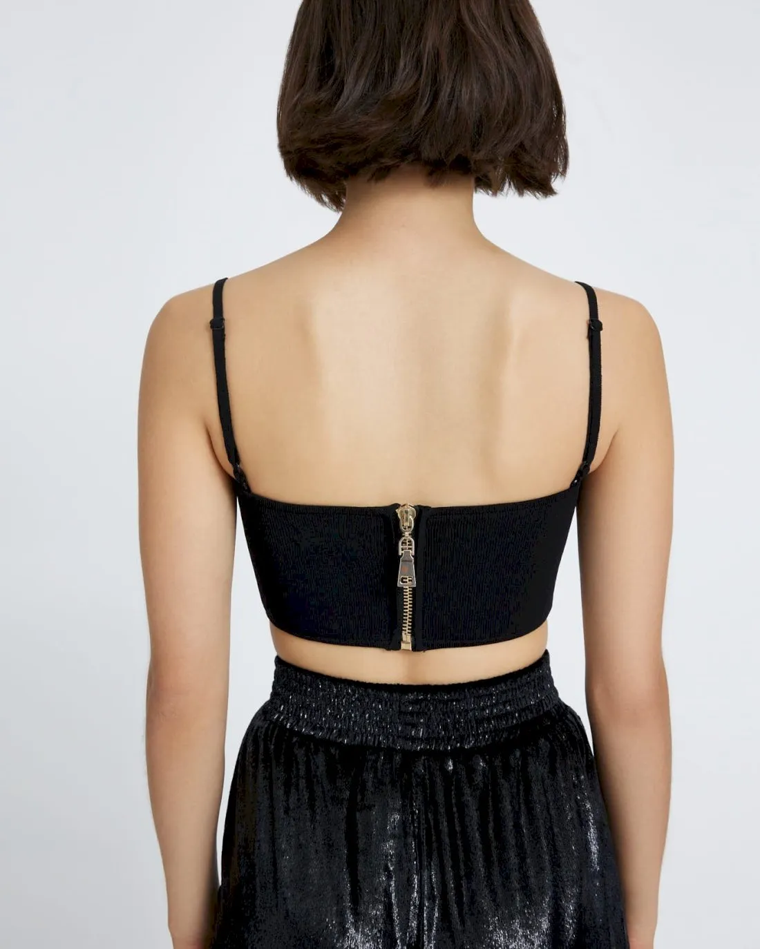 Zipper Bandeau Top in Black