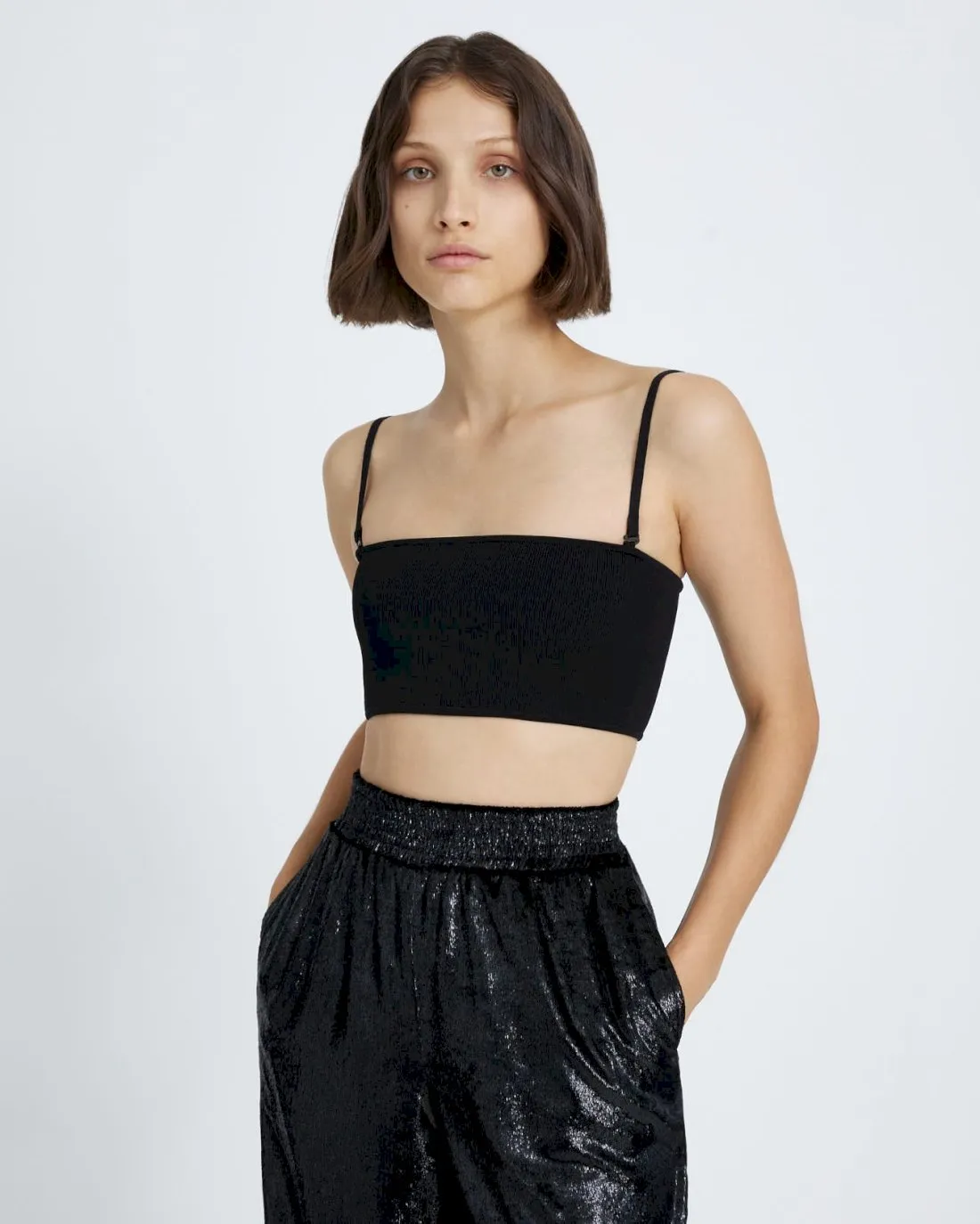 Zipper Bandeau Top in Black