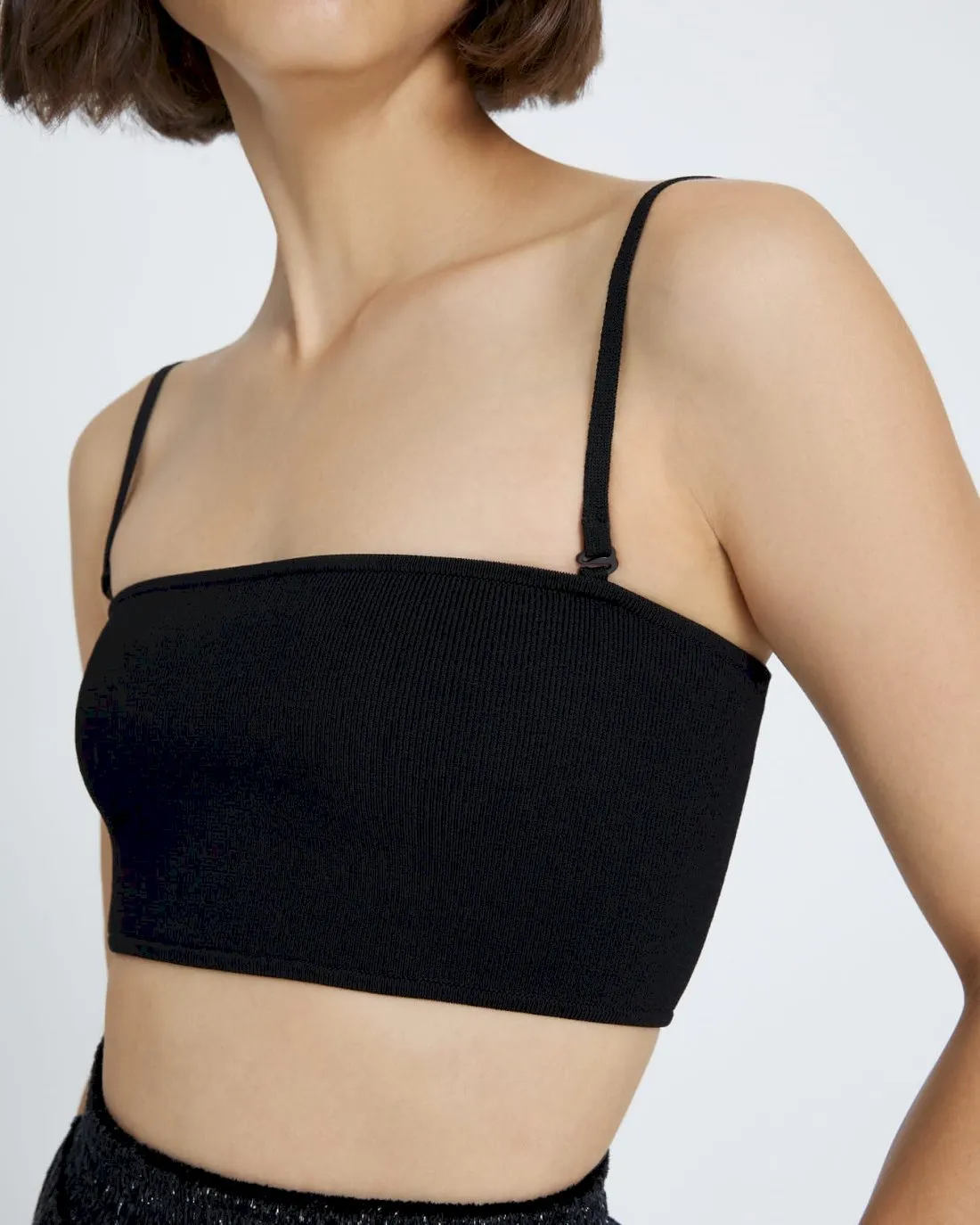 Zipper Bandeau Top in Black